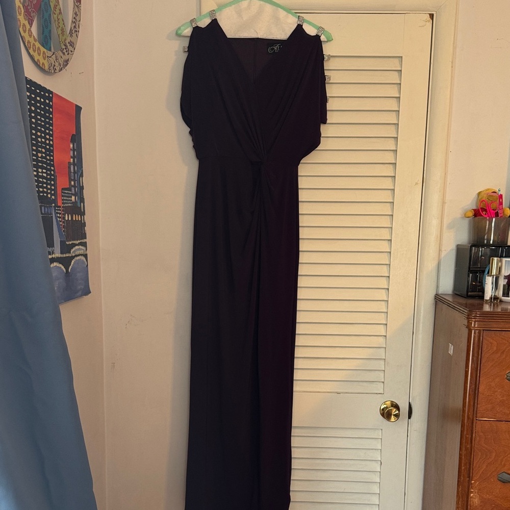 Elegant Women's Dark Purple Maxi Dress with Twist Front by Alex Evening